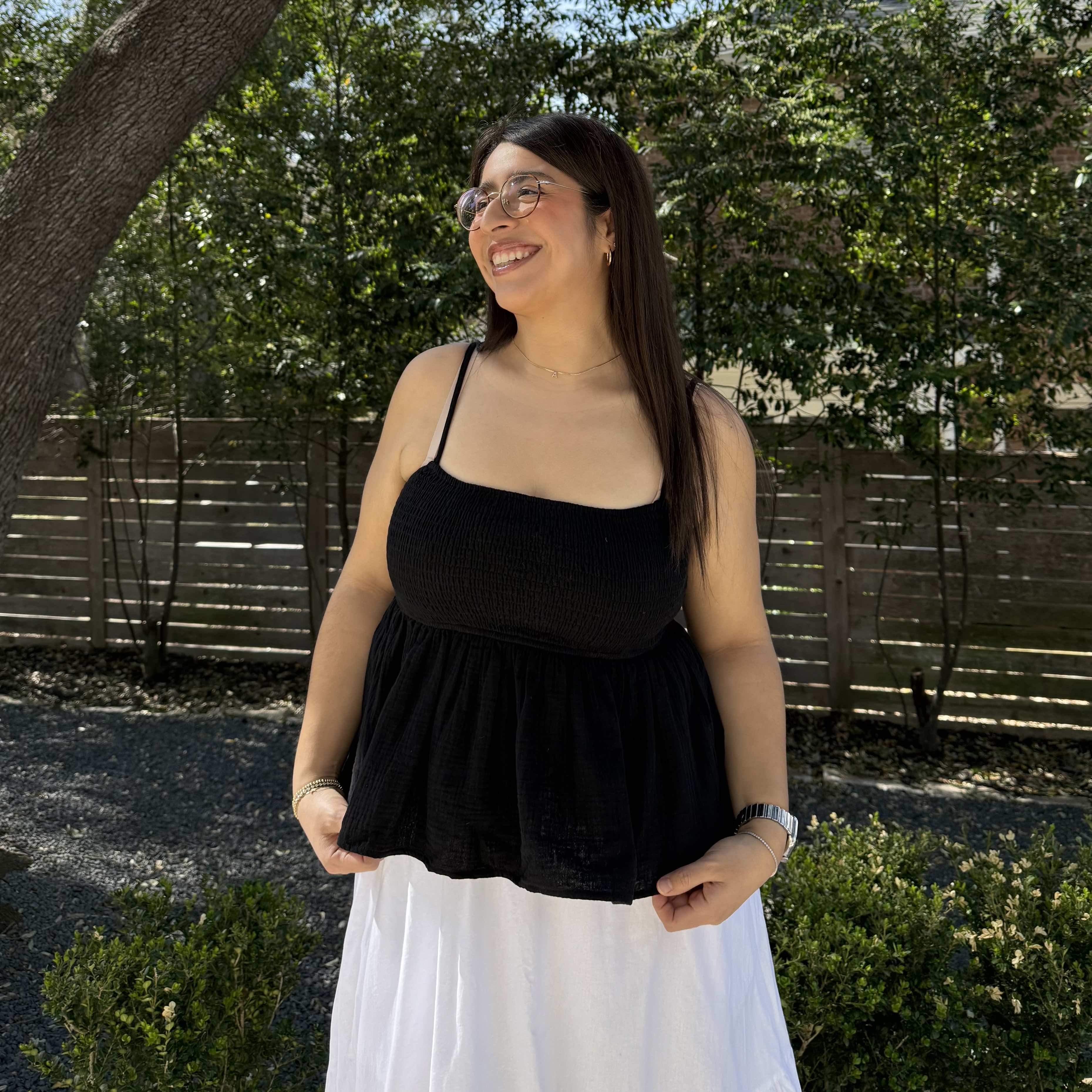 Smocked Strap Peplum Top - Black *Clearance Sale*
