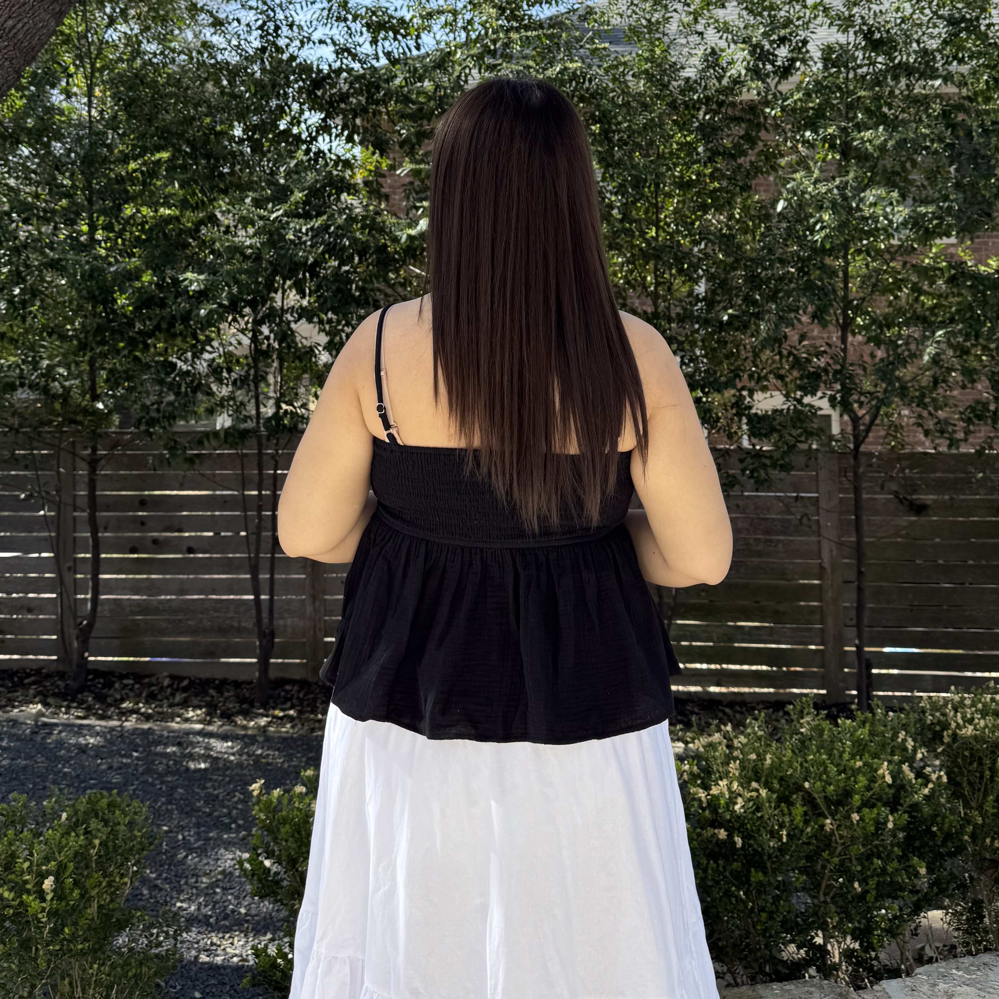 Smocked Strap Peplum Top - Black *Clearance Sale*