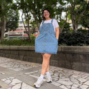 Denim Overall Dress - Light Wash with Bees *Clearance Sale*