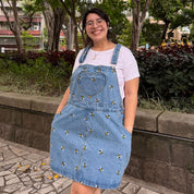 Denim Overall Dress - Light Wash with Bees *Clearance Sale*