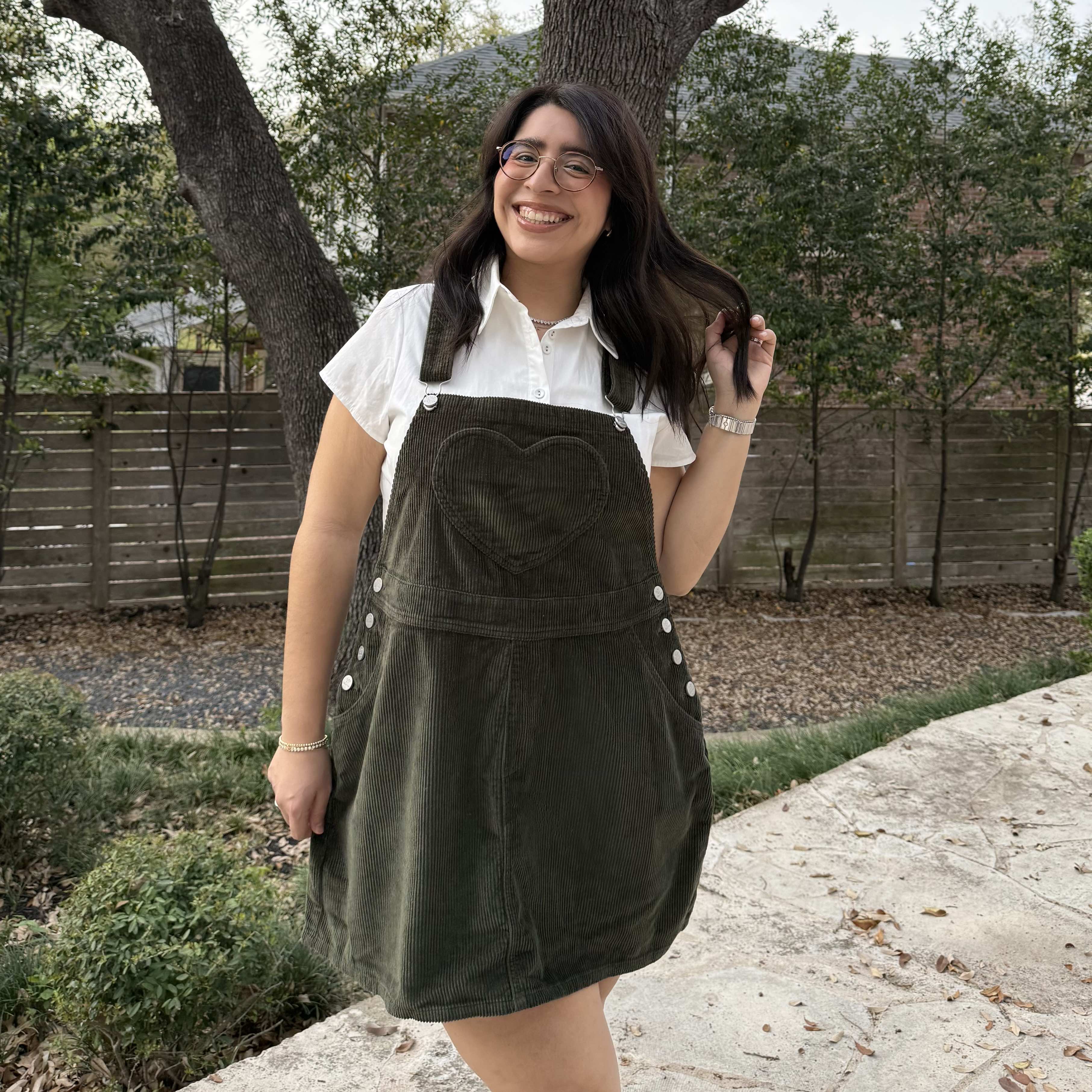 Corduroy Overall Dress - Olive *Clearance Sale*