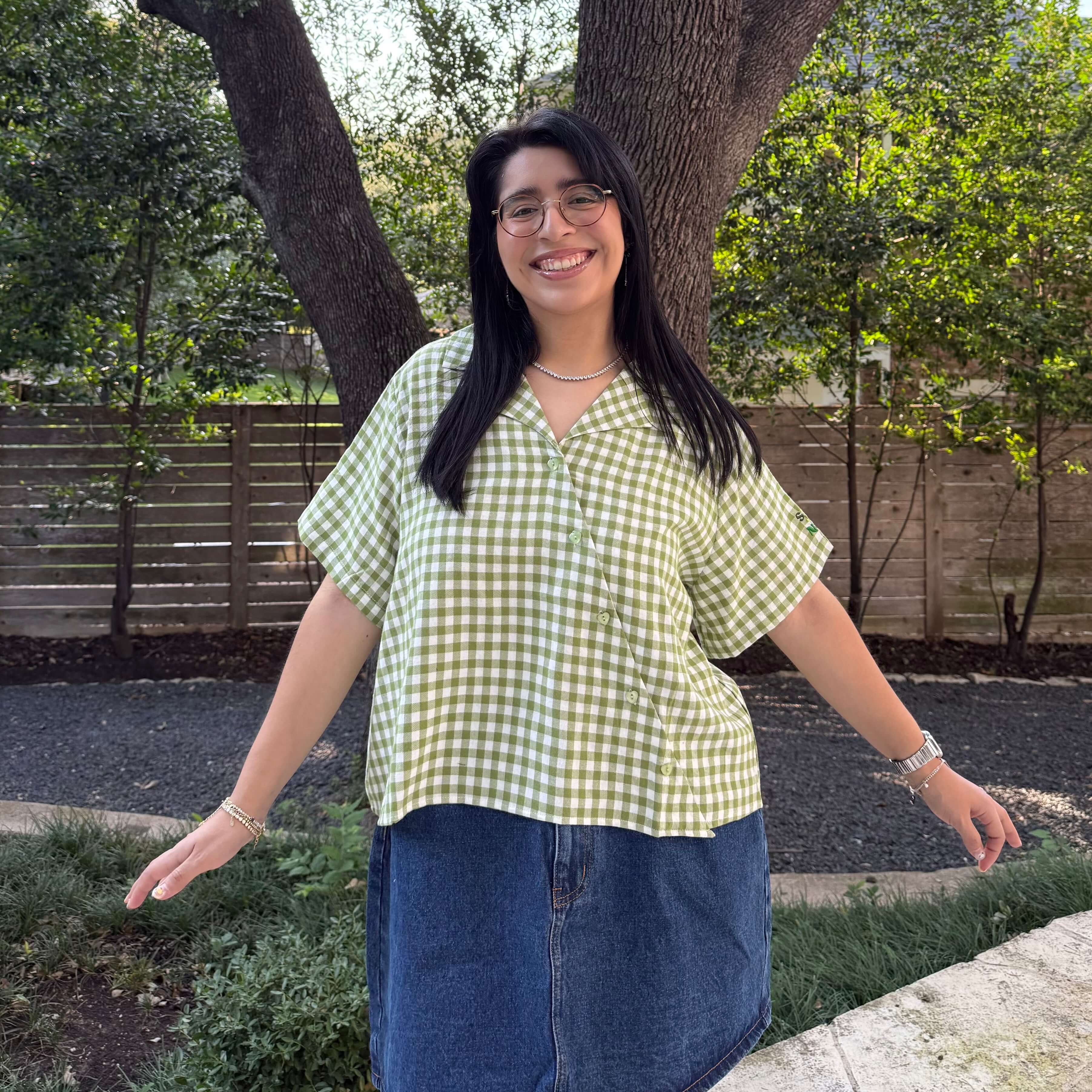 Diagonal Button-Up - Matcha Gingham *Clearance Sale*